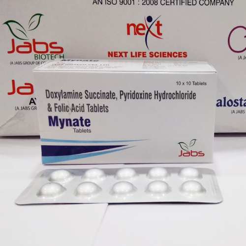 MYNATE - DOXYLAMINE, PYRIDOXINE HYDROCHLORIDE & FOLIC ACID TABLETS