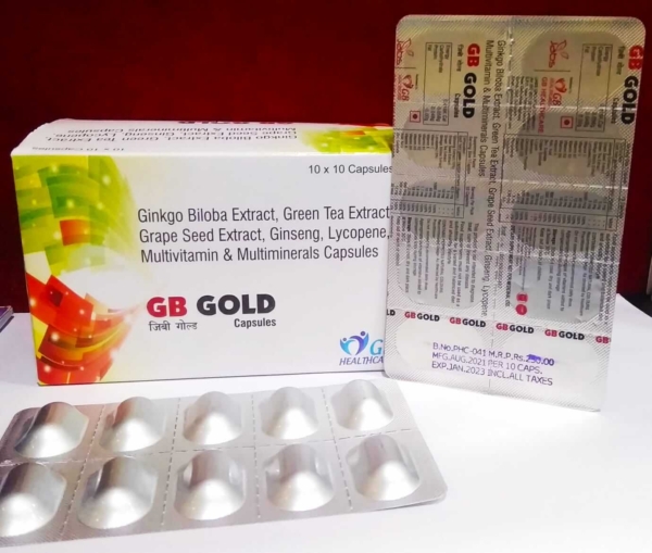 gb gold - GINKGO BILOBA EXTRACT ,GREEN TEA EXTRACT, GRAPE SEED EXTRACT,GINSENG,LYCOPENE,MULTIVITAMIN &MULTIMINERALS CAPSULES